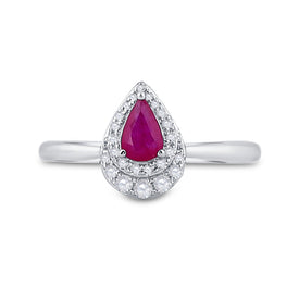 Radiant Ruby and Diamond Teardrop Halo Fashion Ring - Splendid Jewellery