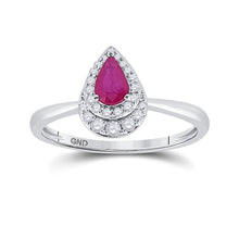 Load image into Gallery viewer, Radiant Ruby and Diamond Teardrop Halo Fashion Ring - Top View