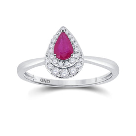 Radiant Ruby and Diamond Teardrop Halo Fashion Ring - Top View