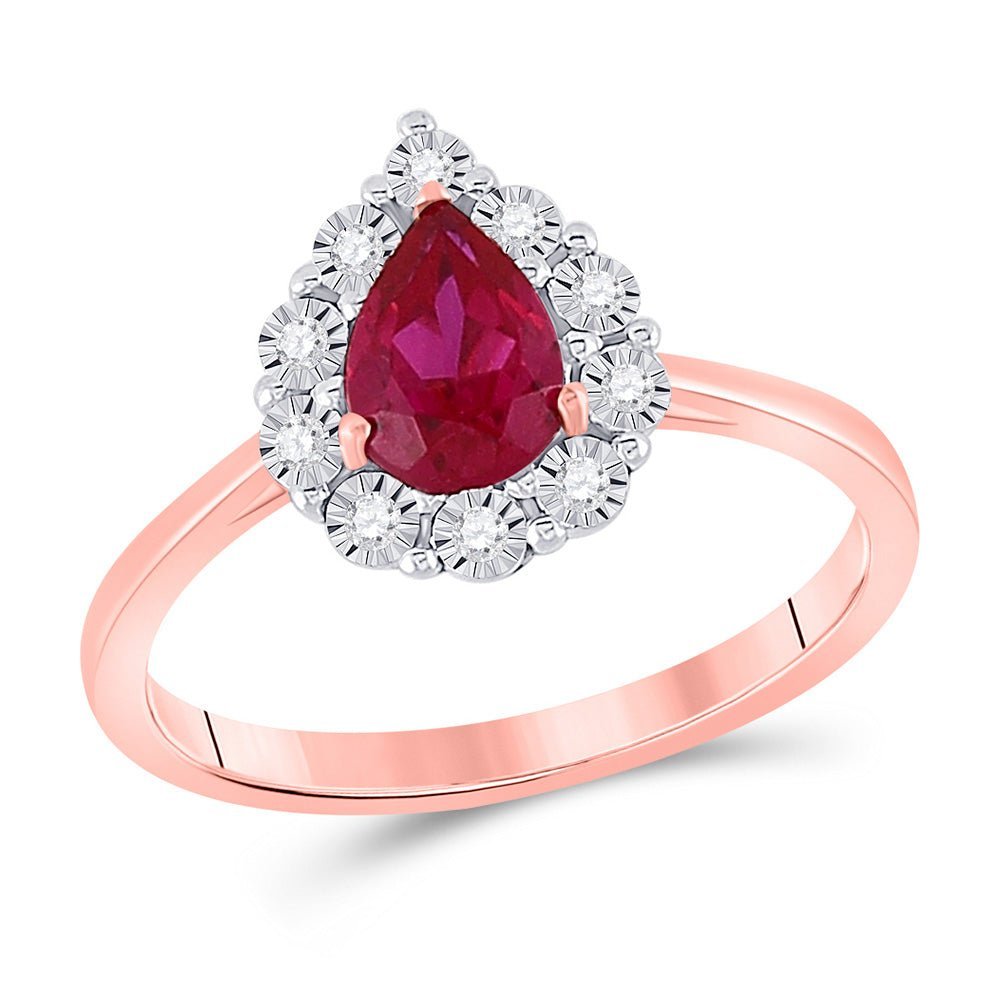 Radiant Ruby and Diamond Teardrop Solitaire Ring in 14kt Rose Gold - Splendid Jewellery