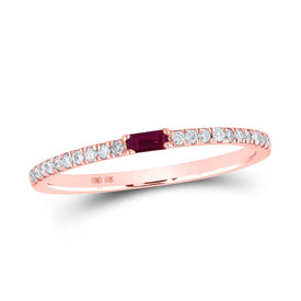 Radiant Ruby Brilliance | 10kt Rose Gold Baguette Ruby Diamond Band Ring 1/5 Cttw | Splendid Jewellery - Splendid Jewellery