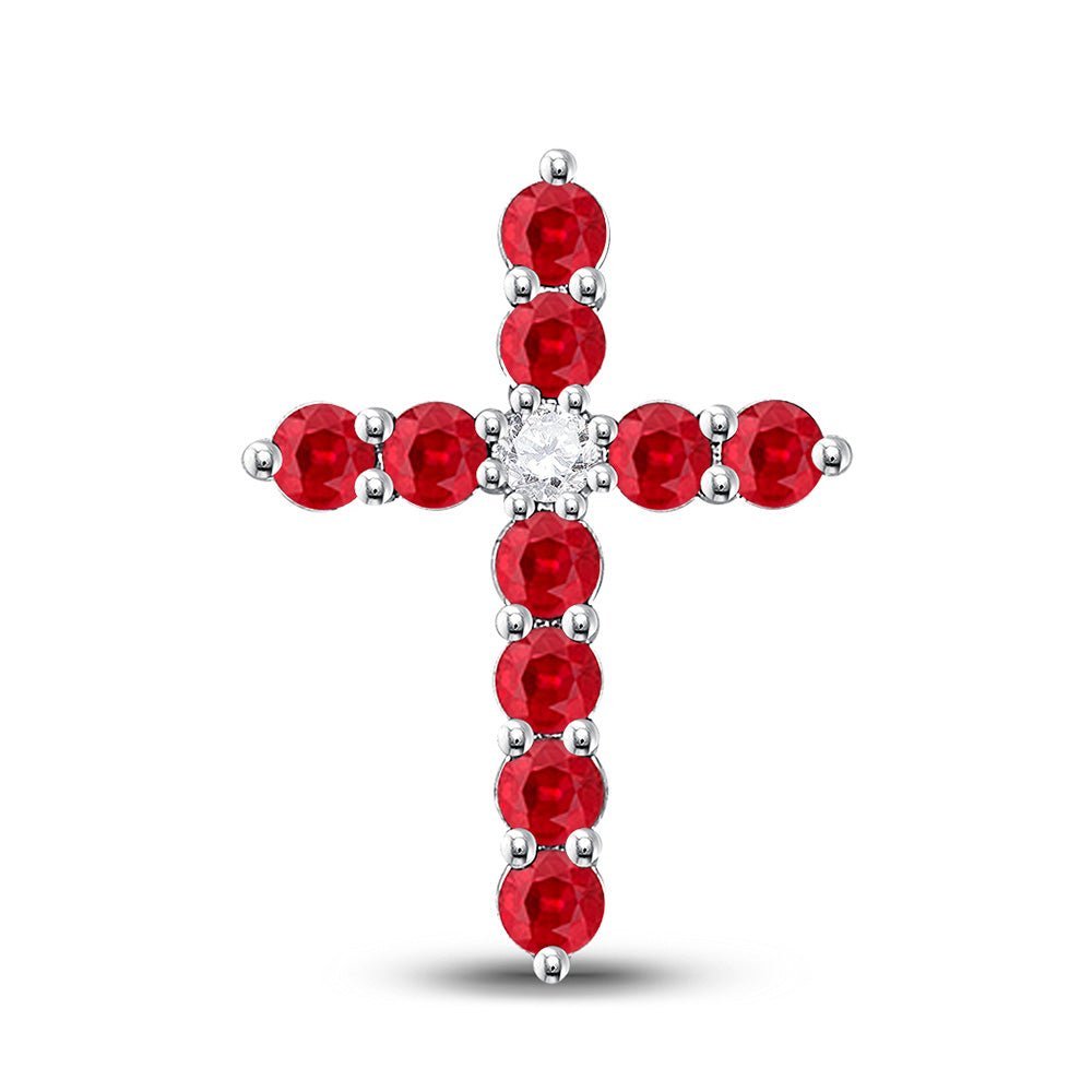 Radiant Ruby Cross Pendant | 10kt White Gold Womens Round Lab - Created Ruby Cross Pendant 7/8 Cttw | Splendid Jewellery - Splendid Jewellery
