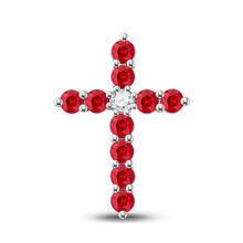 Load image into Gallery viewer, Radiant Ruby Cross Pendant | 10kt White Gold Womens Round Lab - Created Ruby Cross Pendant 7/8 Cttw | Splendid Jewellery - Splendid Jewellery
