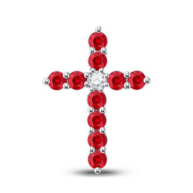 Radiant Ruby Cross Pendant | 10kt White Gold Womens Round Lab - Created Ruby Cross Pendant 7/8 Cttw | Splendid Jewellery - Splendid Jewellery