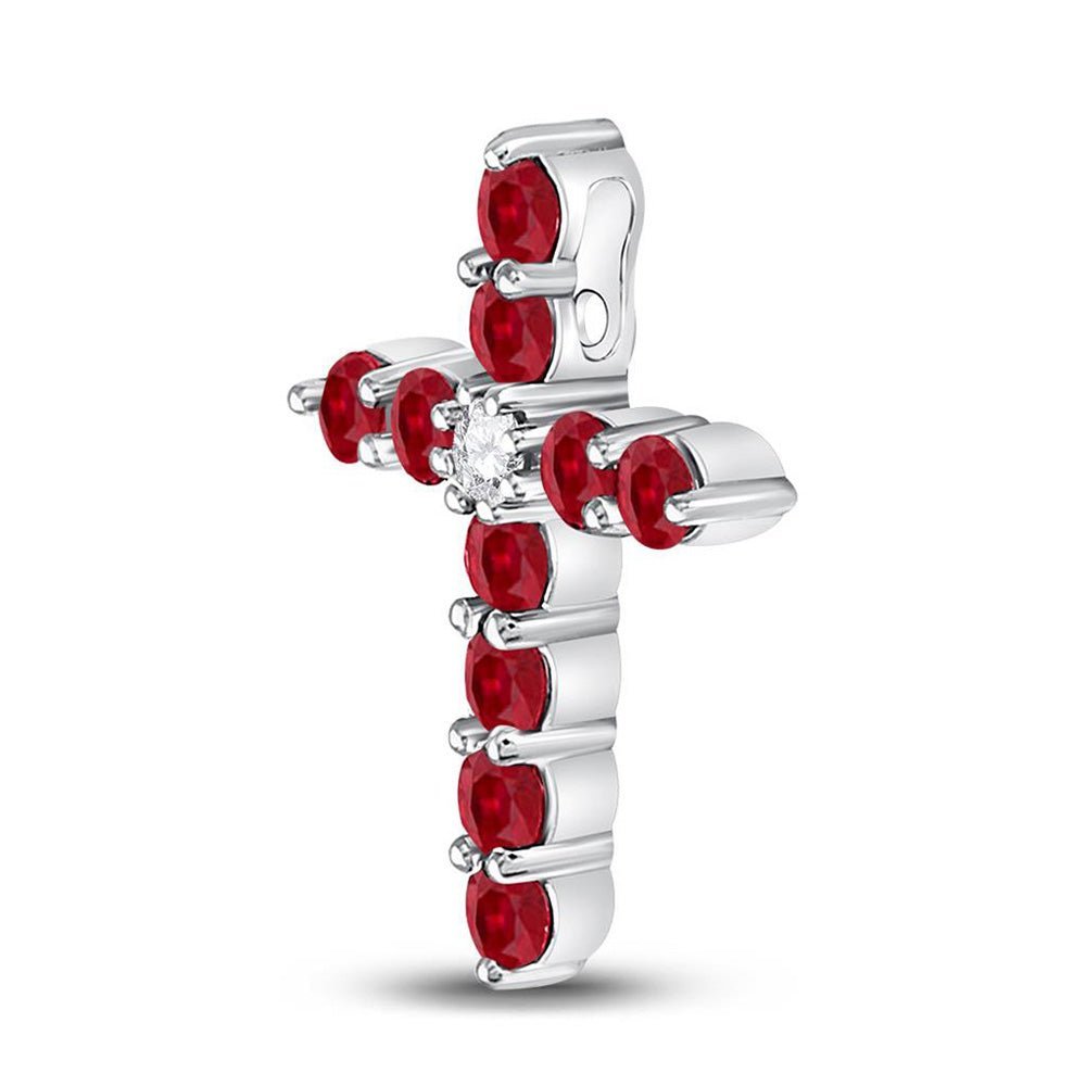Radiant Ruby Cross Pendant | 10kt White Gold Womens Round Lab - Created Ruby Cross Pendant 7/8 Cttw | Splendid Jewellery - Splendid Jewellery