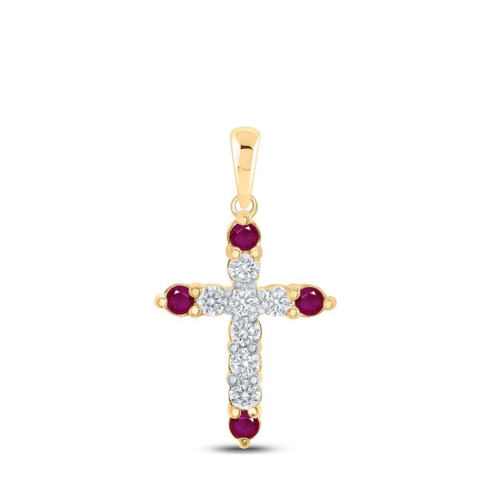 Radiant Ruby Diamond Cross Pendant - 10kt Yellow Gold Women's Jewelry - Splendid Jewellery