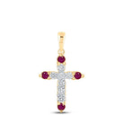 Radiant Ruby Diamond Cross Pendant - 10kt Yellow Gold Women's Jewelry - Splendid Jewellery