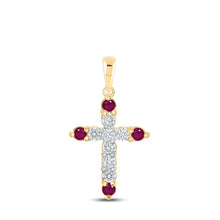 Load image into Gallery viewer, Radiant Ruby Diamond Cross Pendant - 10kt Yellow Gold Women's Jewelry - Splendid Jewellery