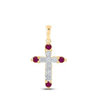 Radiant Ruby Diamond Cross Pendant - 10kt Yellow Gold Women's Jewelry - Splendid Jewellery