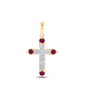 Radiant Ruby Diamond Cross Pendant - 10kt Yellow Gold Women's Jewelry - Splendid Jewellery