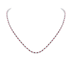 Radiant Ruby Diamond Tennis Necklace in 14kt Rose Gold - A Captivating Masterpiece - Splendid Jewellery
