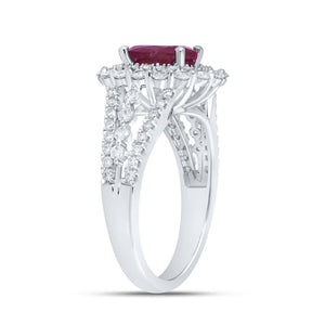 Radiant Ruby Elegance: 14kt White Gold Womens Oval Ruby Solitaire Diamond Fashion Ring - Splendid Jewellery