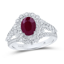 Load image into Gallery viewer, Radiant Ruby Elegance: 14kt White Gold Womens Oval Ruby Solitaire Diamond Fashion Ring - Front View