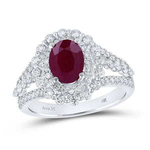 Radiant Ruby Elegance: 14kt White Gold Womens Oval Ruby Solitaire Diamond Fashion Ring - Splendid Jewellery