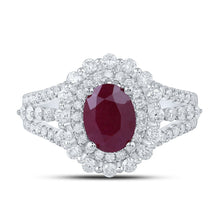 Load image into Gallery viewer, Radiant Ruby Elegance: 14kt White Gold Womens Oval Ruby Solitaire Diamond Fashion Ring - Second Side View
