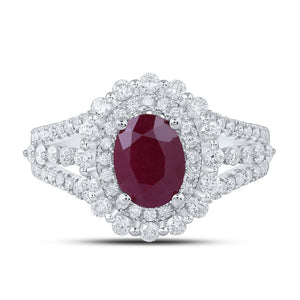 Radiant Ruby Elegance: 14kt White Gold Womens Oval Ruby Solitaire Diamond Fashion Ring - Splendid Jewellery