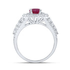 Radiant Ruby Elegance: 14kt White Gold Womens Oval Ruby Solitaire Diamond Fashion Ring - Top View
