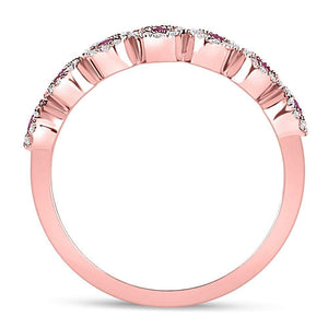 Radiant Ruby Halo Stackable Band Ring in 10kt Rose Gold - Splendid Jewellery