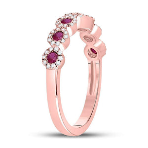 Radiant Ruby Halo Stackable Band Ring in 10kt Rose Gold - Splendid Jewellery