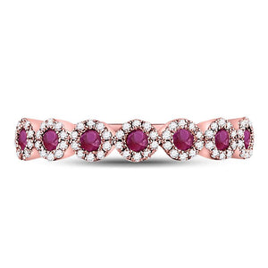 Radiant Ruby Halo Stackable Band Ring in 10kt Rose Gold - Splendid Jewellery