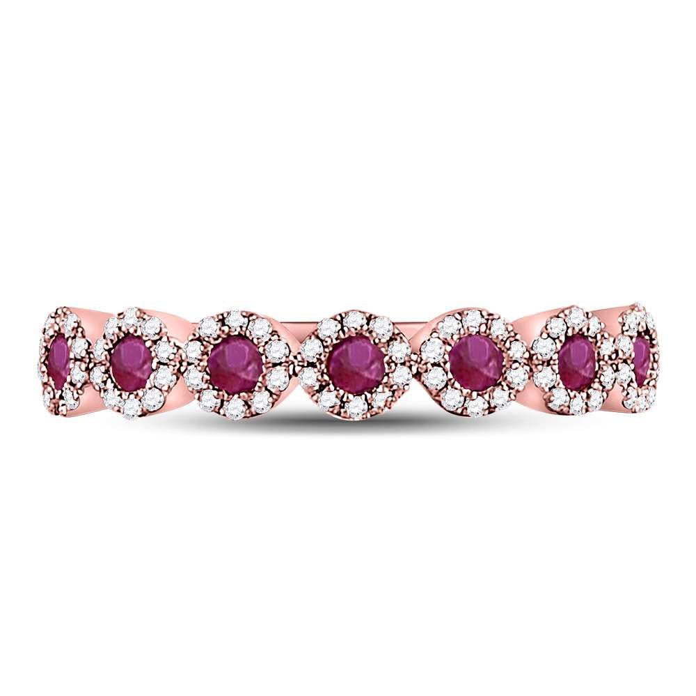 Radiant Ruby Halo Stackable Band Ring in 10kt Rose Gold - Splendid Jewellery