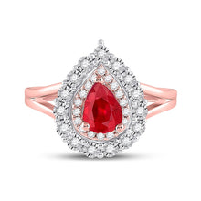 Load image into Gallery viewer, Radiant Ruby Teardrop Halo Ring in 14kt Rose Gold - Captivating Elegance by Splendid Jewellery - Front View