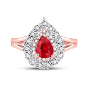 Radiant Ruby Teardrop Halo Ring in 14kt Rose Gold - Captivating Elegance by Splendid Jewellery - Splendid Jewellery