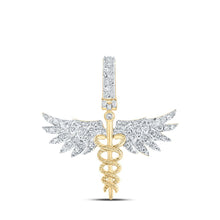 Load image into Gallery viewer, Radiant Serpent's Wings Pendant | 10kt Yellow Gold Womens Round Diamond Caduceus Medical Pendant 5/8 Cttw | Splendid Jewellery - Splendid Jewellery