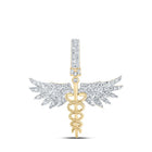 Radiant Serpent's Wings Pendant | 10kt Yellow Gold Womens Round Diamond Caduceus Medical Pendant 5/8 Cttw | Splendid Jewellery - Splendid Jewellery