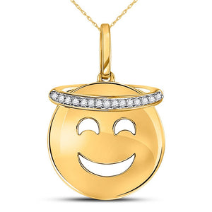 Radiant Smiles: 10kt Yellow Gold Womens Round Diamond Smiley Face Halo Pendant - Splendid Jewellery