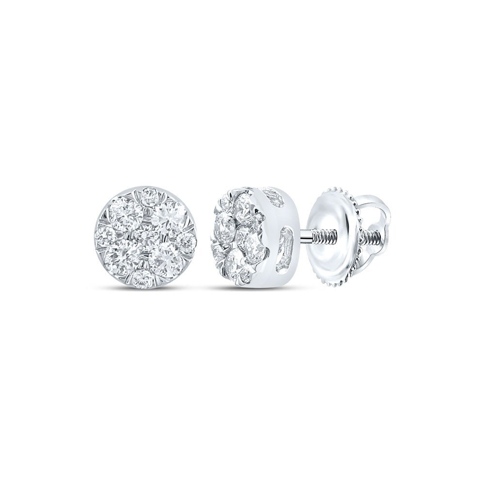 Radiant Sparkle: 10kt White Gold Womens Round Diamond Cluster Earrings 1/4 Cttw - Splendid Jewellery