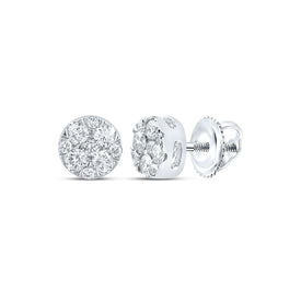 Radiant Sparkle: 10kt White Gold Womens Round Diamond Cluster Earrings 1/4 Cttw - Splendid Jewellery