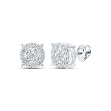 Load image into Gallery viewer, Radiant Sparkle: 10kt White Gold Womens Round Diamond Cluster Earrings 3/4 Cttw - Splendid Jewellery