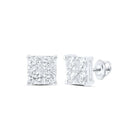 Radiant Sparkle: 10kt White Gold Womens Round Diamond Square Earrings 1/2 Cttw - Splendid Jewellery