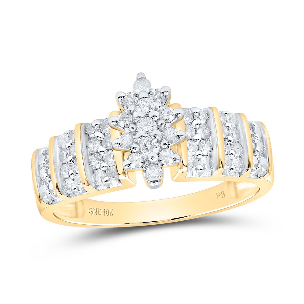 Radiant Sparkle: 10kt Yellow Gold Diamond Marquise Cluster Ring - Splendid Jewellery