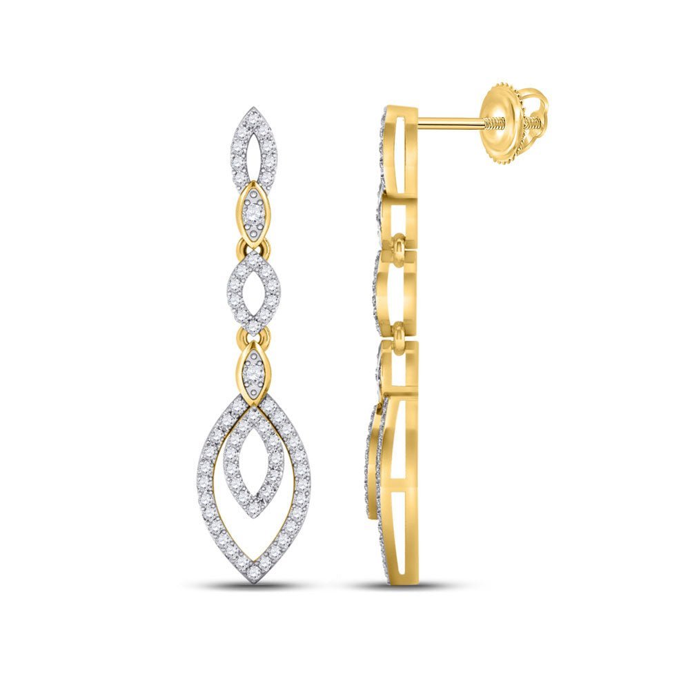 Radiant Sparkle: 10kt Yellow Gold Womens Round Diamond Dangle Earrings 1/3 Cttw - Splendid Jewellery