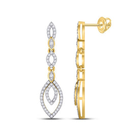 Radiant Sparkle: 10kt Yellow Gold Womens Round Diamond Dangle Earrings 1/3 Cttw - Splendid Jewellery
