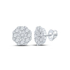 Radiant Sparkle: 14kt White Gold Womens Round Diamond Octagon Cluster Earrings 1 - 5/8 Cttw - Splendid Jewellery