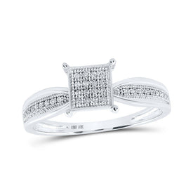 Radiant Sparkle Diamond Cluster Ring | 10kt White Gold Womens Round Diamond Square Ring 1/10 Cttw - Splendid Jewellery