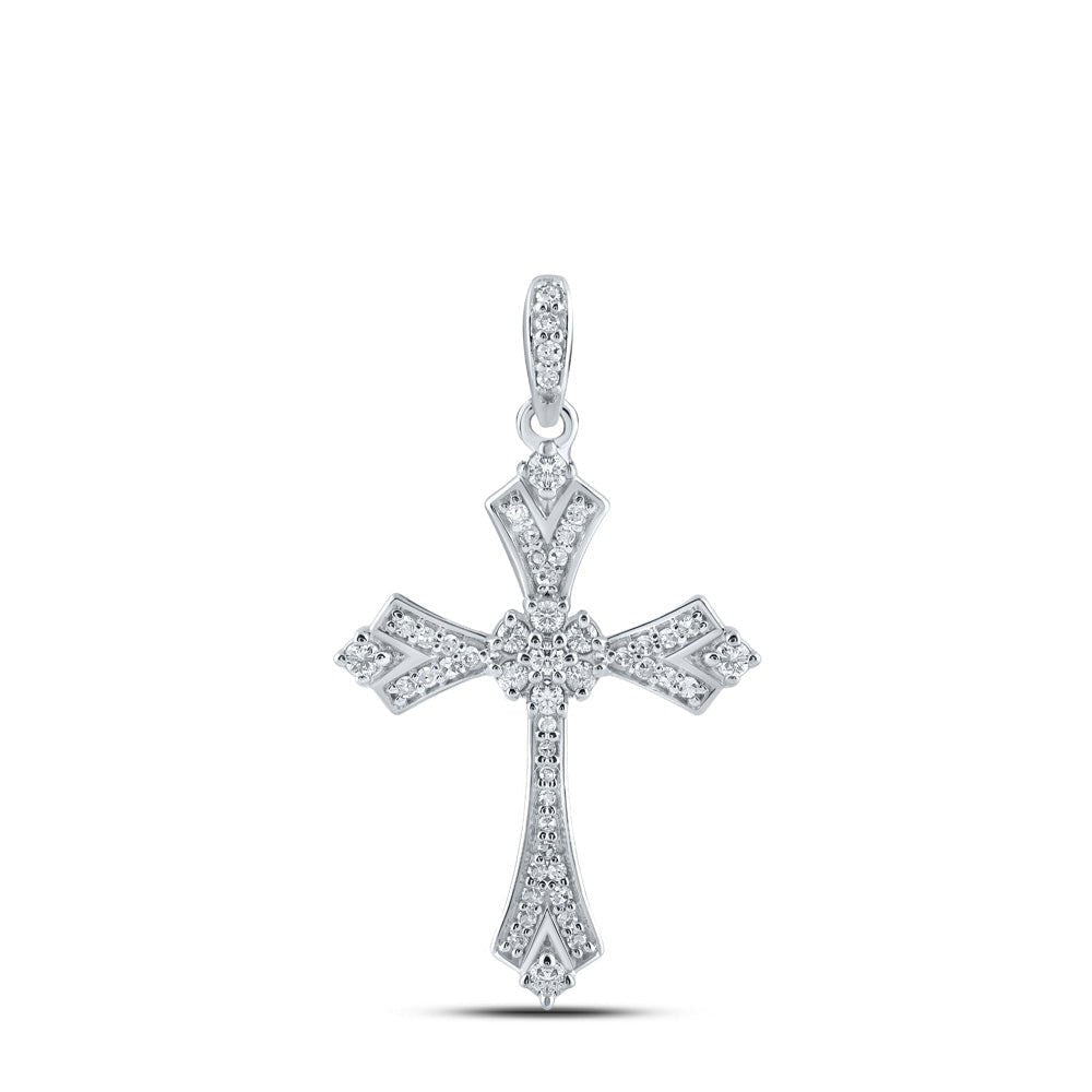 Radiant Sparkle Diamond Cross Pendant | 10kt White Gold Women's Round Diamond Cross Pendant 1/5 Cttw | Splendid Jewellery - Splendid Jewellery