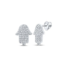 Load image into Gallery viewer, Radiant Spirit 10kt White Gold Diamond Hamsa Earrings - Splendid Jewellery