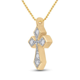 Radiant Spirit: 10kt Yellow Gold Womens Round Diamond Small Cross Pendant - Splendid Jewellery
