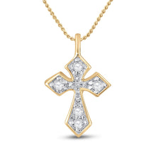 Load image into Gallery viewer, Radiant Spirit: 10kt Yellow Gold Womens Round Diamond Small Cross Pendant product  Top View from Splendid Jewellery