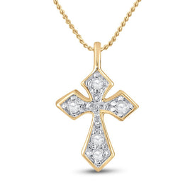Radiant Spirit: 10kt Yellow Gold Womens Round Diamond Small Cross Pendant product  Top View from Splendid Jewellery