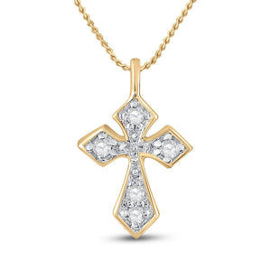 Radiant Spirit: 10kt Yellow Gold Womens Round Diamond Small Cross Pendant - Splendid Jewellery