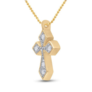 Radiant Spirit: 10kt Yellow Gold Womens Round Diamond Small Cross Pendant - Splendid Jewellery