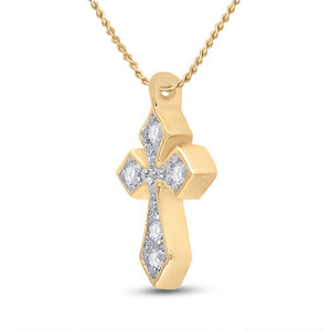 Radiant Spirit: 10kt Yellow Gold Womens Round Diamond Small Cross Pendant - Splendid Jewellery