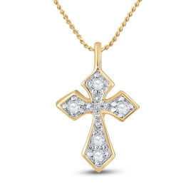 Radiant Spirit: 10kt Yellow Gold Womens Round Diamond Small Cross Pendant - Splendid Jewellery