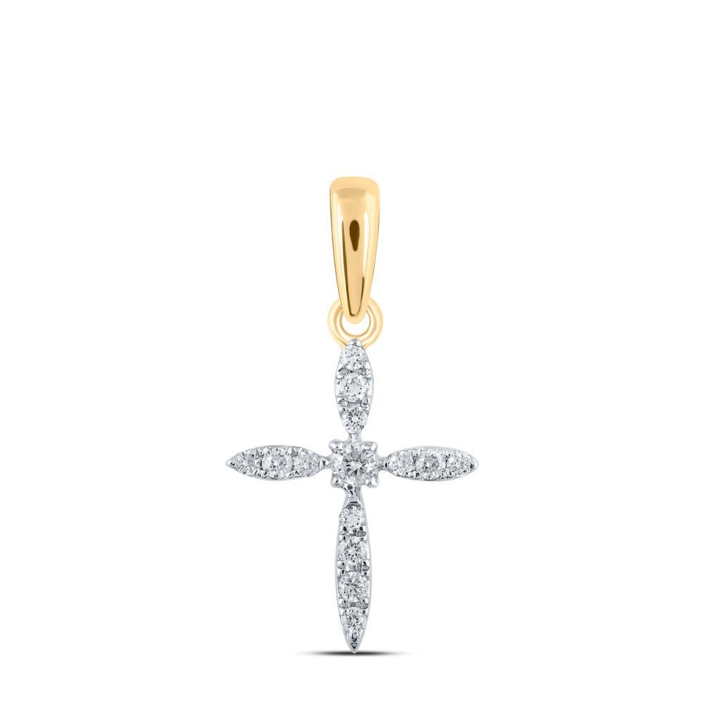 Radiant Spirit Diamond Cross Pendant | 10kt Yellow Gold Womens Round Diamond Cross Pendant 1/10 Cttw | Splendid Jewellery - Splendid Jewellery