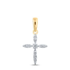 Radiant Spirit Diamond Cross Pendant | 10kt Yellow Gold Womens Round Diamond Cross Pendant 1/10 Cttw | Splendid Jewellery - Splendid Jewellery